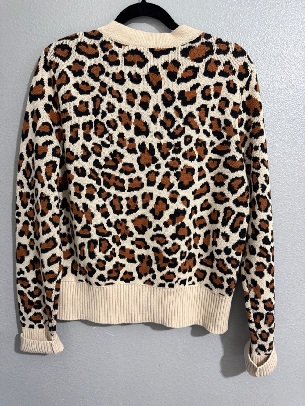CAbi Leopard Print Cardigan Sweater - Cream/Tan/Black - Picture 7 of 12